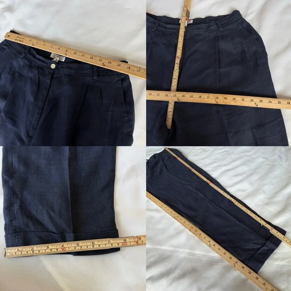 Talbots Linen Pants Sz 16 Navy Blue Straight Leg Pleated Preppy Church‎ Office